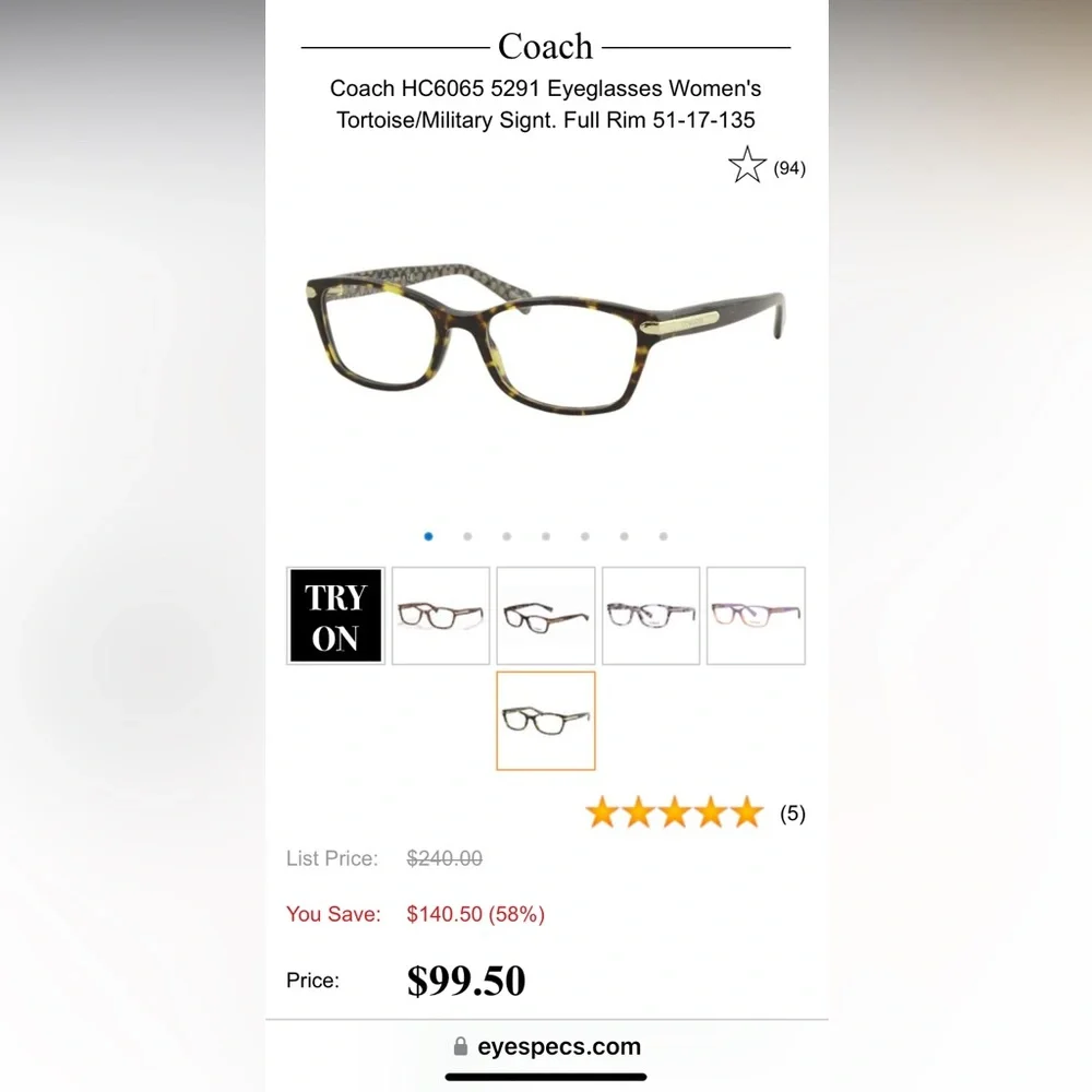 COACH Frames with “Demo” lenses